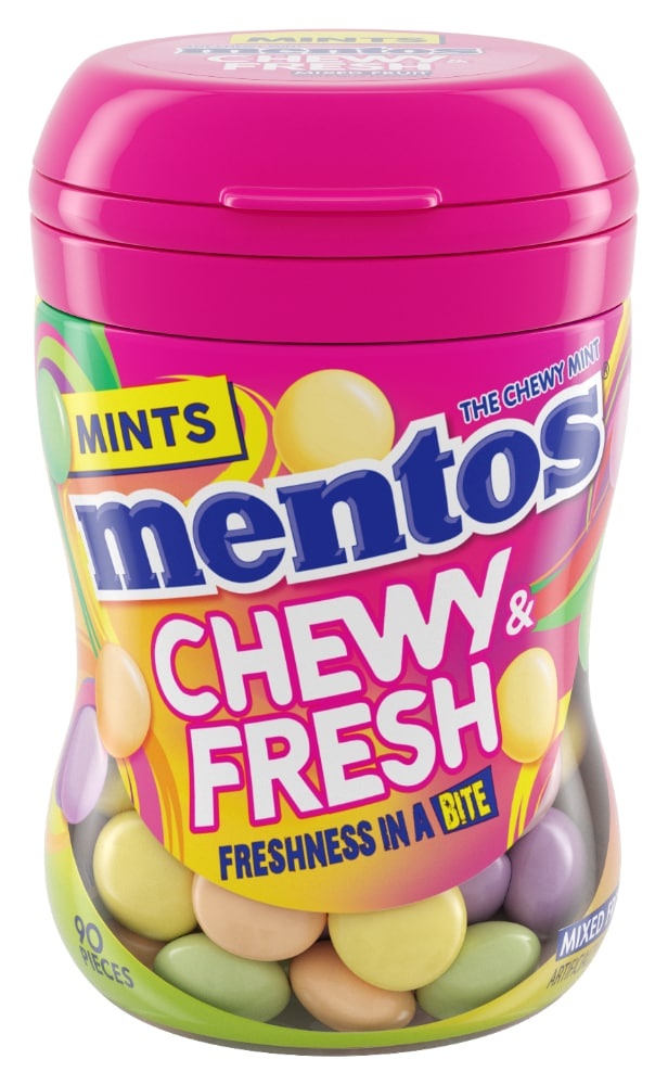 slide 1 of 1, Mentos Chewy Fresh Mixed Fruit Mints, 90 ct