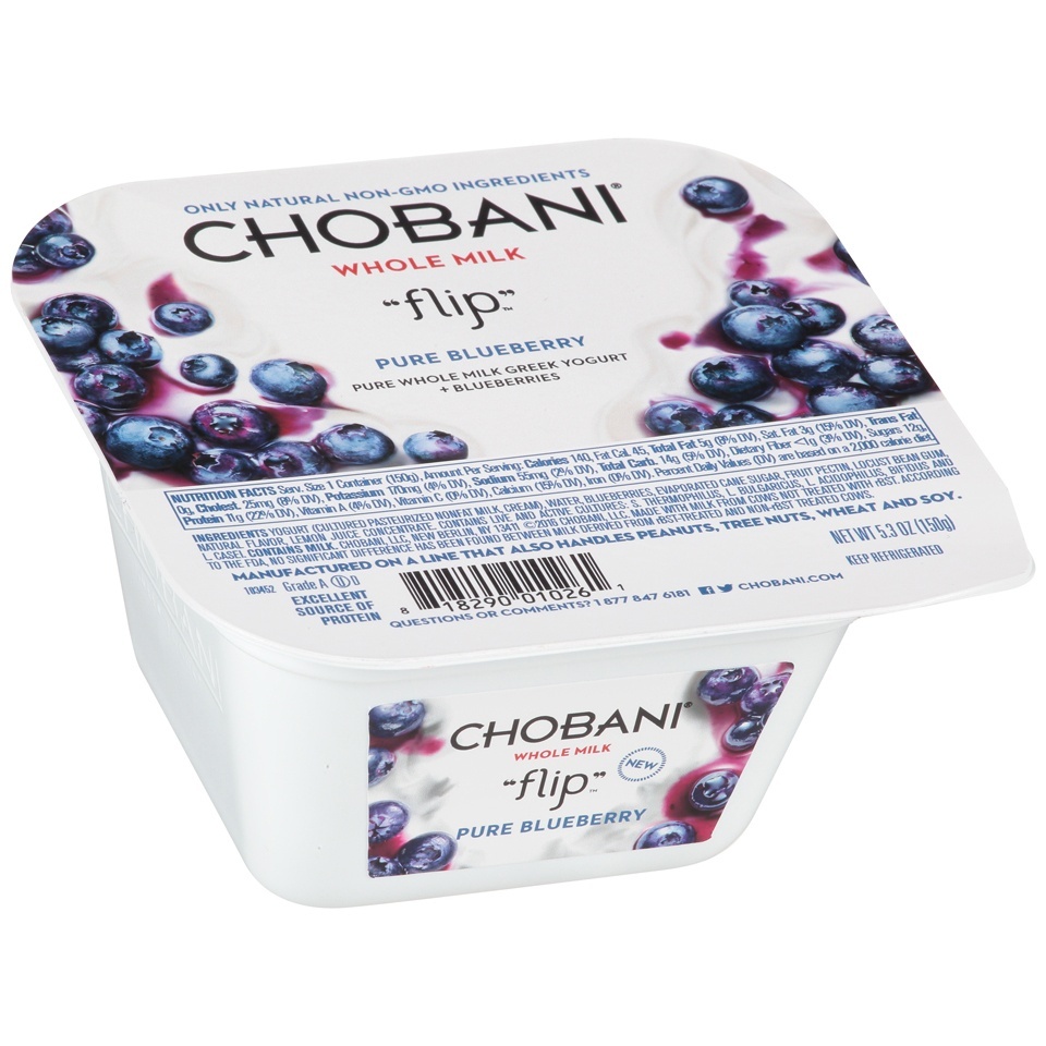 slide 1 of 1, Chobani Flip Pure Blueberry Greek Yogurt, 5.3 oz