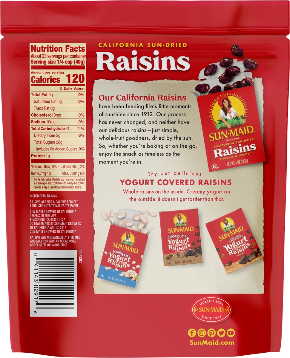 slide 4 of 5, Sun-Maid California Sun-Dried Raisins 32oz Resealable Stand-Up Zipper Bag, 32 oz