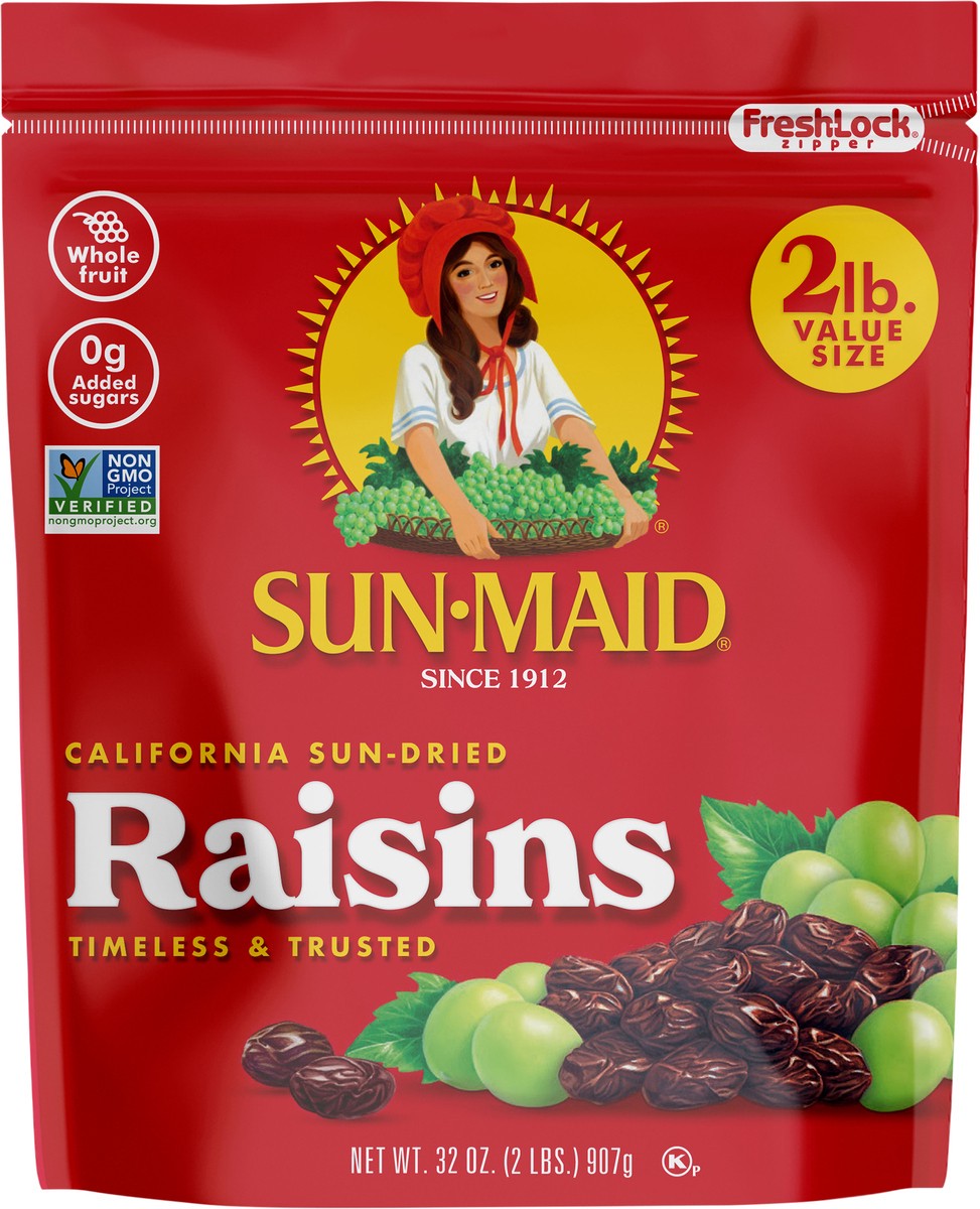 slide 3 of 5, Sun-Maid California Sun-Dried Raisins 32oz Resealable Stand-Up Zipper Bag, 32 oz