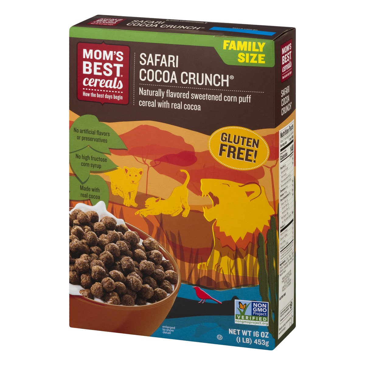 slide 10 of 13, Mom's Best Family Size Gluten Free Sweetened Corn Puff Safari Cocoa Crunch Cereal 16 oz, 16 oz