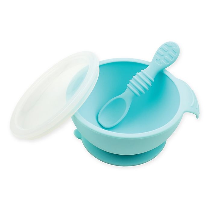 slide 1 of 1, Bumkins Silicone First Feeding Set with Lid & Spoon - Blue, 1 ct