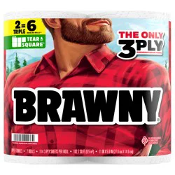 Brawny Tear-A-Square Paper Towels, 2 Triple Rolls