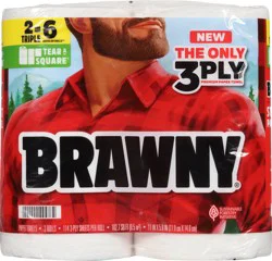 Brawny TEAR-A-SQUARE PAPER TOWELS, 2 TRIPLE ROLLS