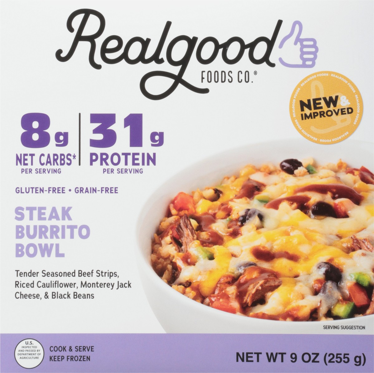 slide 6 of 9, Realgood Real Good Foods Bowl Steak Burrito, 9 oz