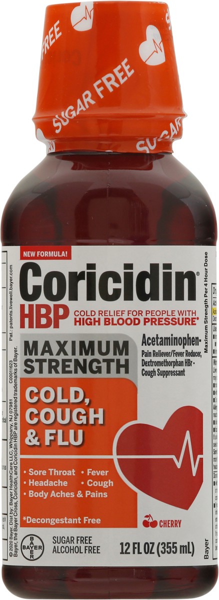 slide 7 of 12, Coricidin HBP Maximum Strength Cherry Cold, Cough & Flu 12 fl oz, 12 fl oz