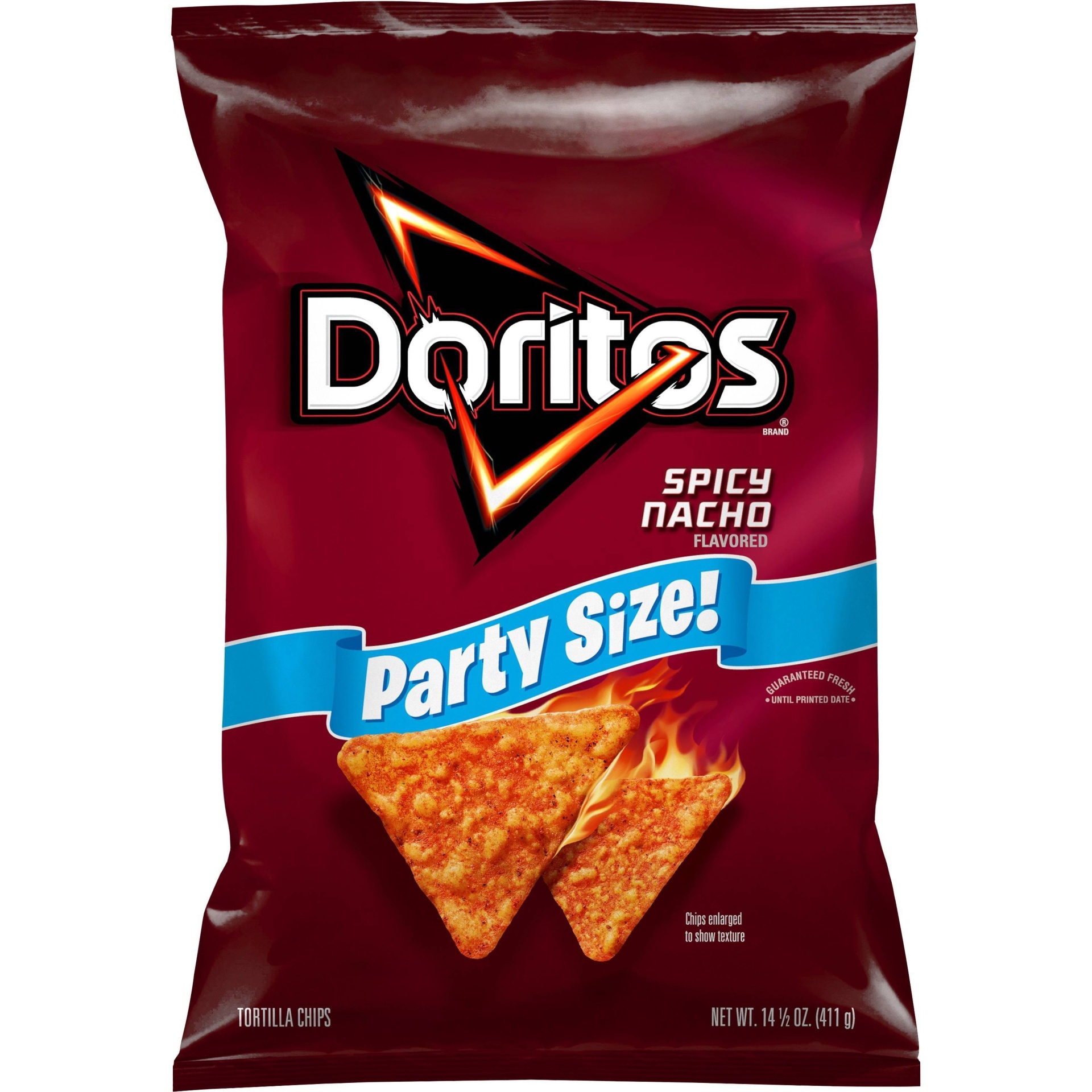 slide 1 of 4, Doritos Spicy Nacho Party Size, 15 oz