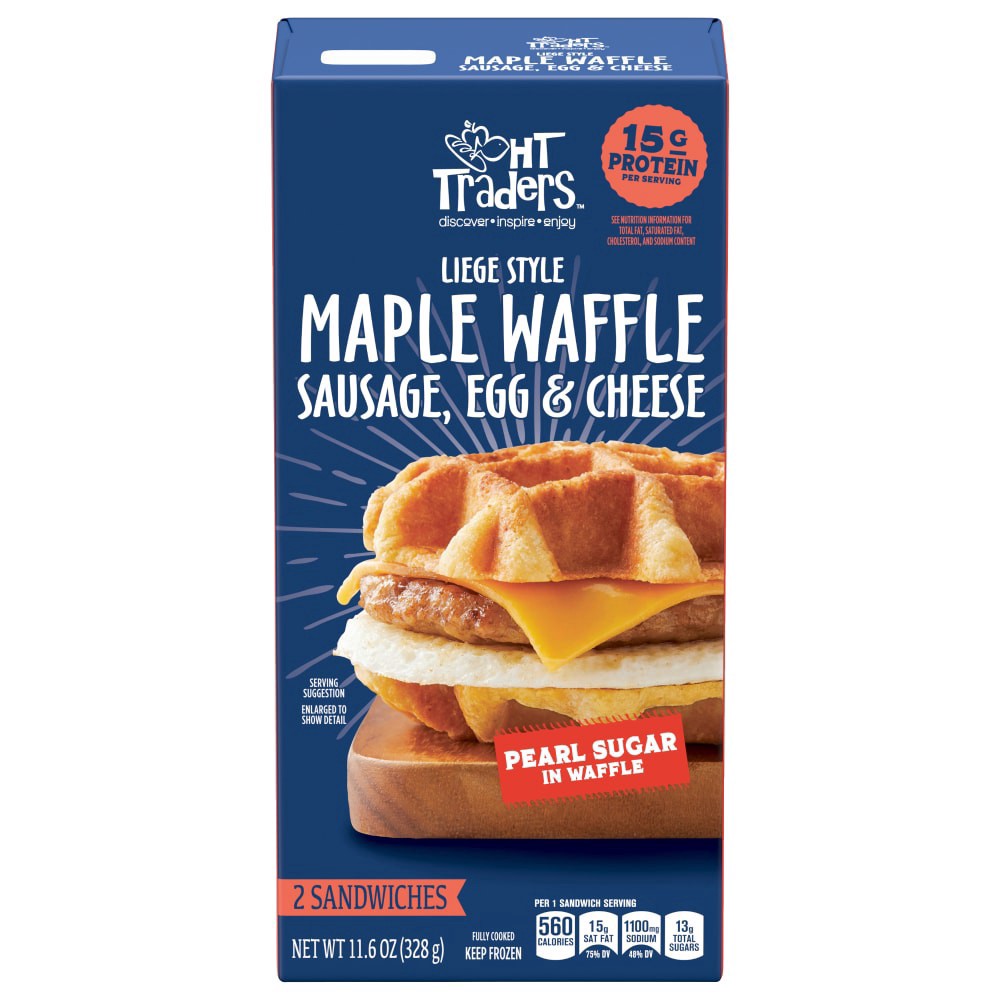 slide 4 of 4, HT Traders™ Liege Style Maple Waffle Sausage Egg & Cheese Breakfast Sandwiches, 2 ct