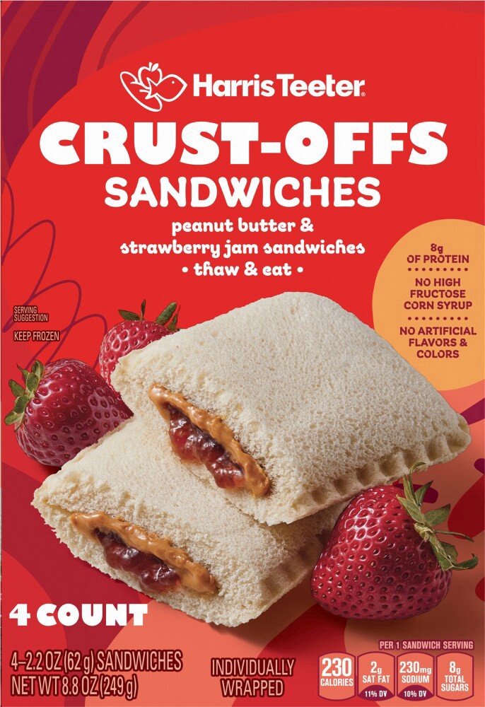 slide 3 of 5, Harris Teeter® Crust-Offs Peanut Butter & Strawberry Jam Sandwiches, 4 ct; 2.2 oz