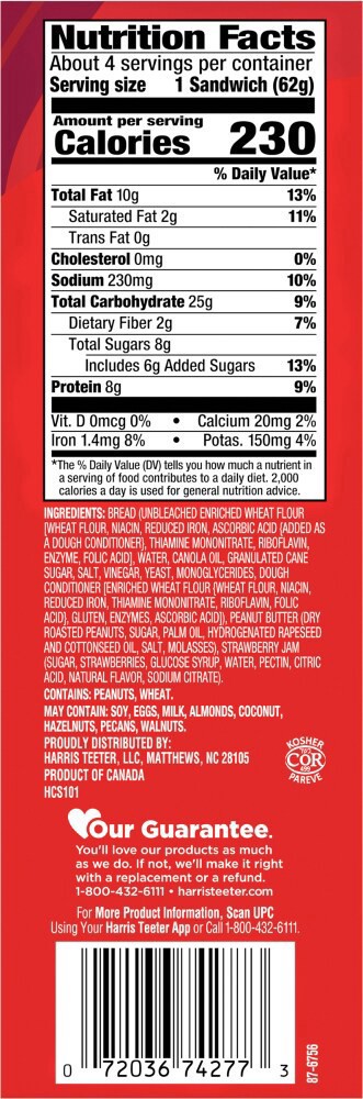 slide 2 of 5, Harris Teeter® Crust-Offs Peanut Butter & Strawberry Jam Sandwiches, 4 ct; 2.2 oz