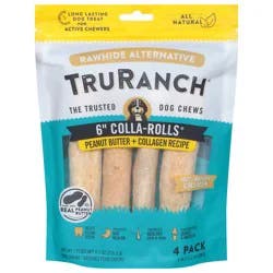 TruRanch 6 Inch Colla-Rolls Peanut Butter + Collagen Recipe Dog Chews - 4 Pack