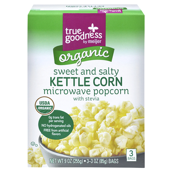 slide 1 of 6, True Goodness Organic Microwave Popcorn, Sweet & Salty Kettle Corn, 3 ct