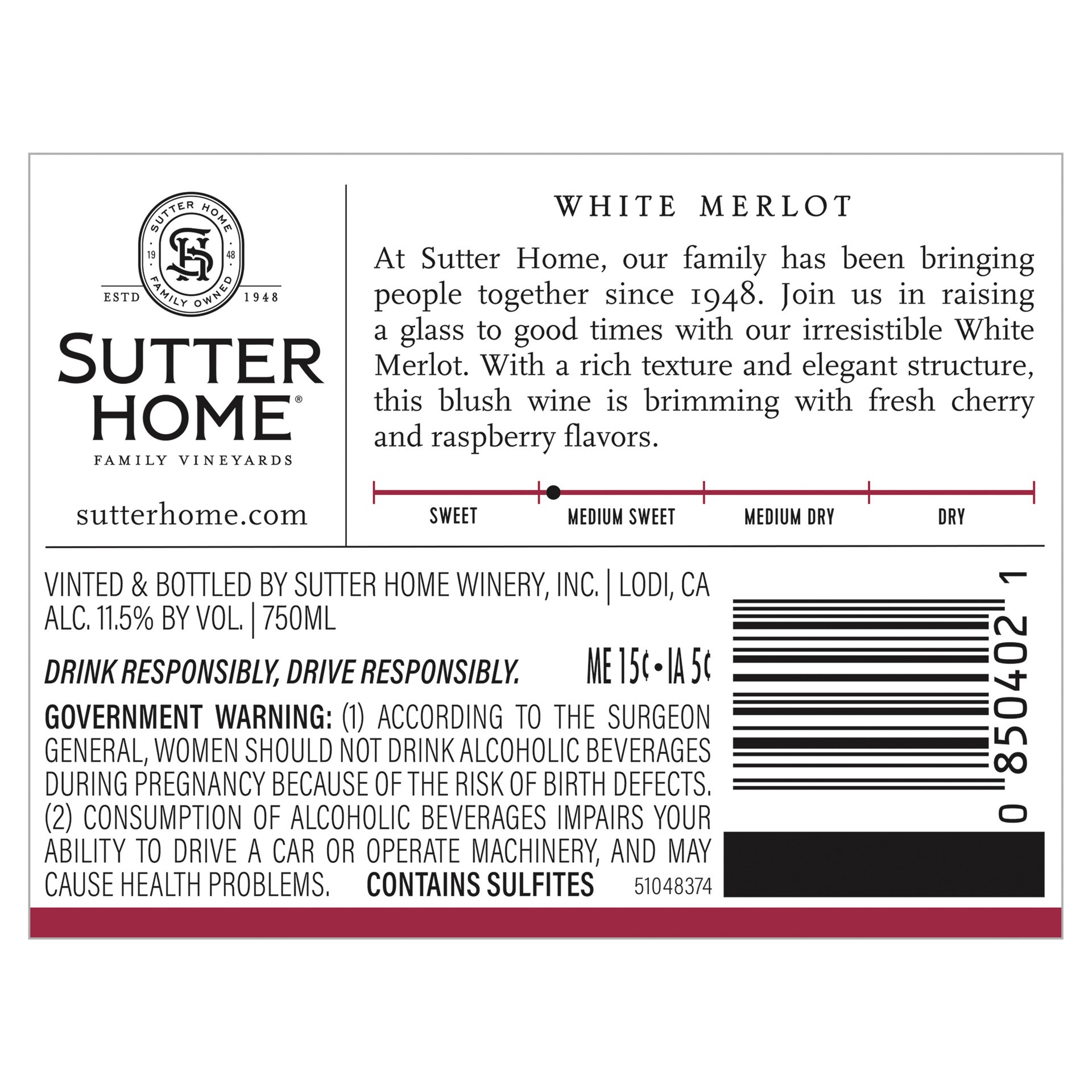 slide 2 of 5, Sutter Home White Merlot, 750 ml