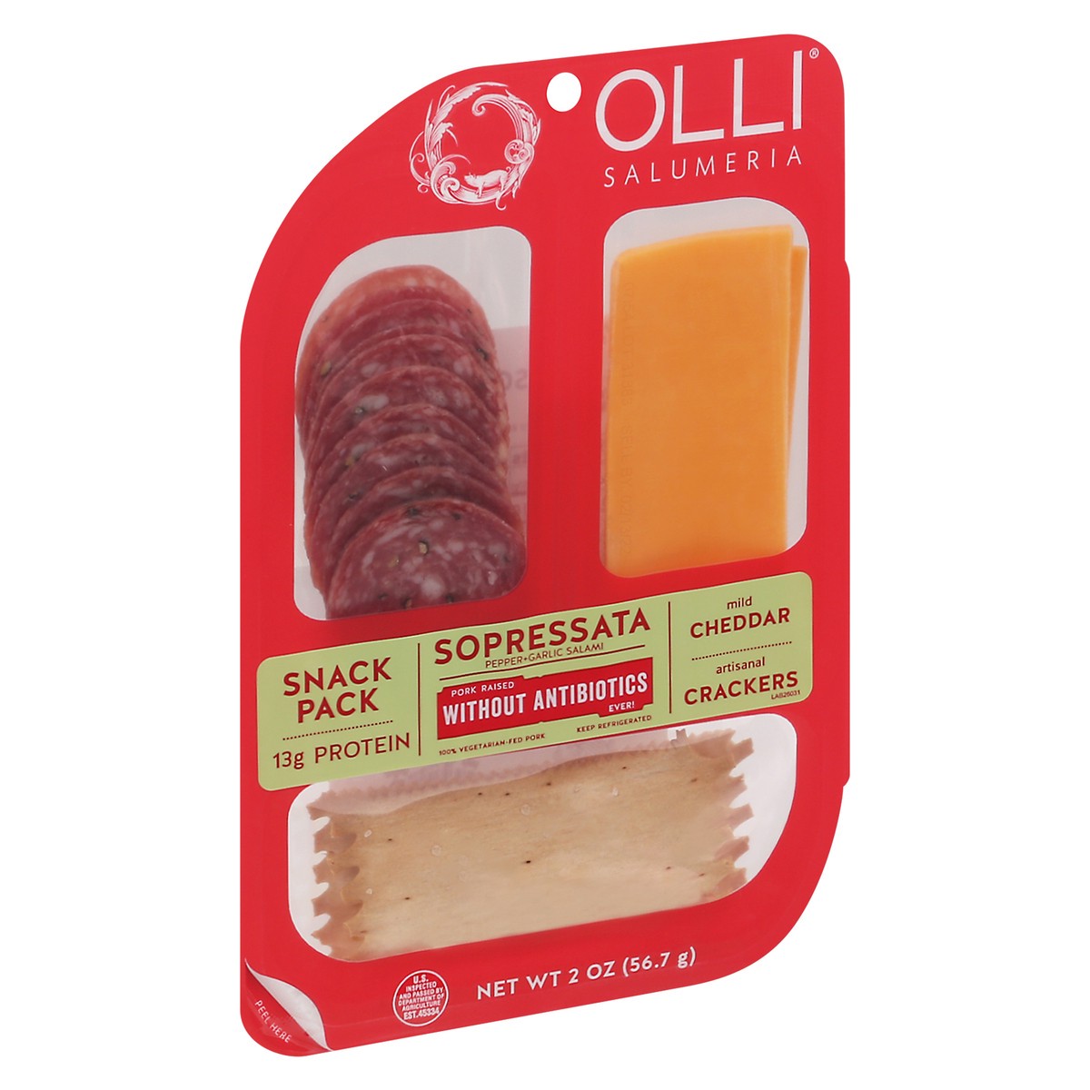 slide 2 of 9, Olli Salumeria Sopressata, Mild Cheddar, Crackers Snack Pack 2 oz, 2 oz