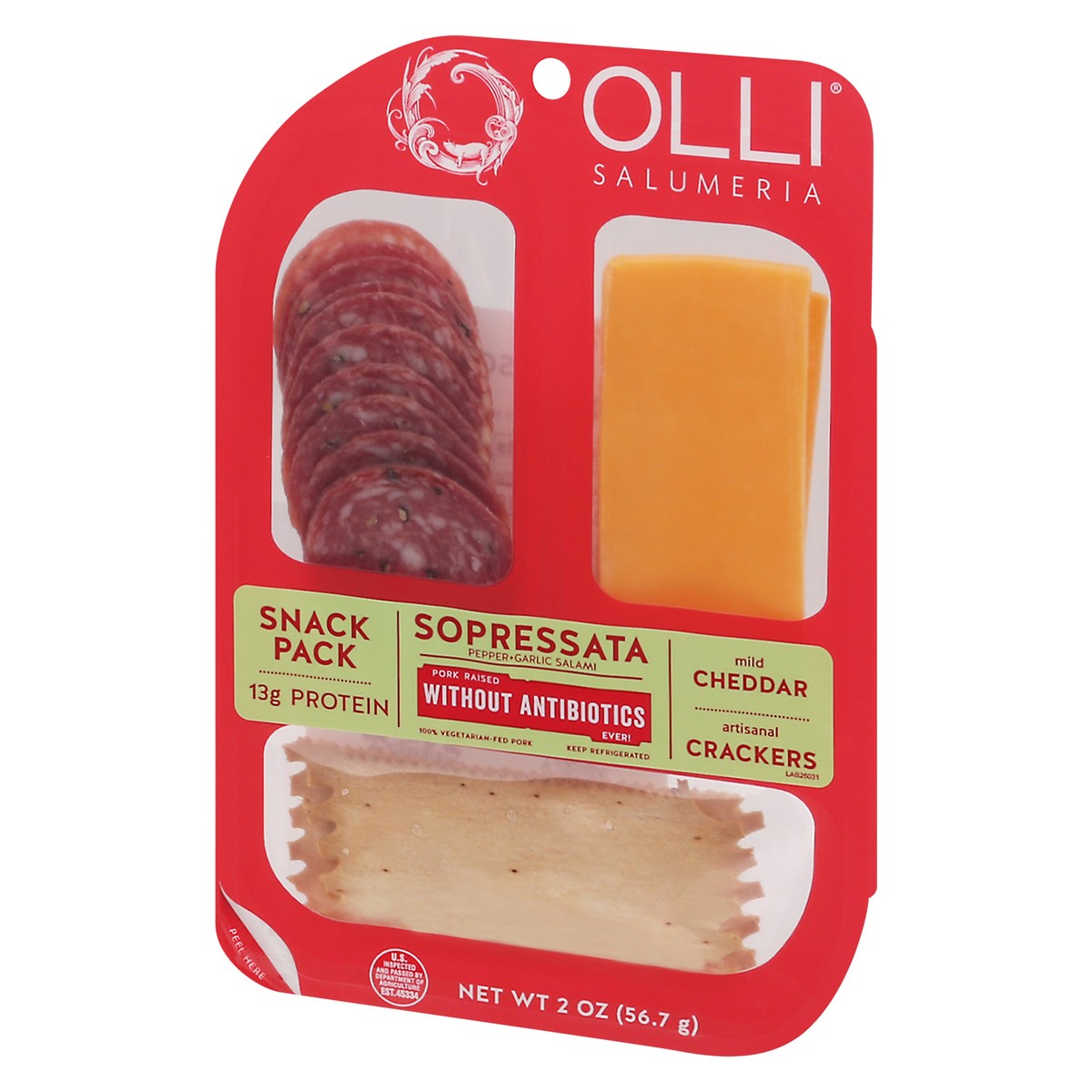 slide 3 of 9, Olli Salumeria Sopressata, Mild Cheddar, Crackers Snack Pack 2 oz, 2 oz