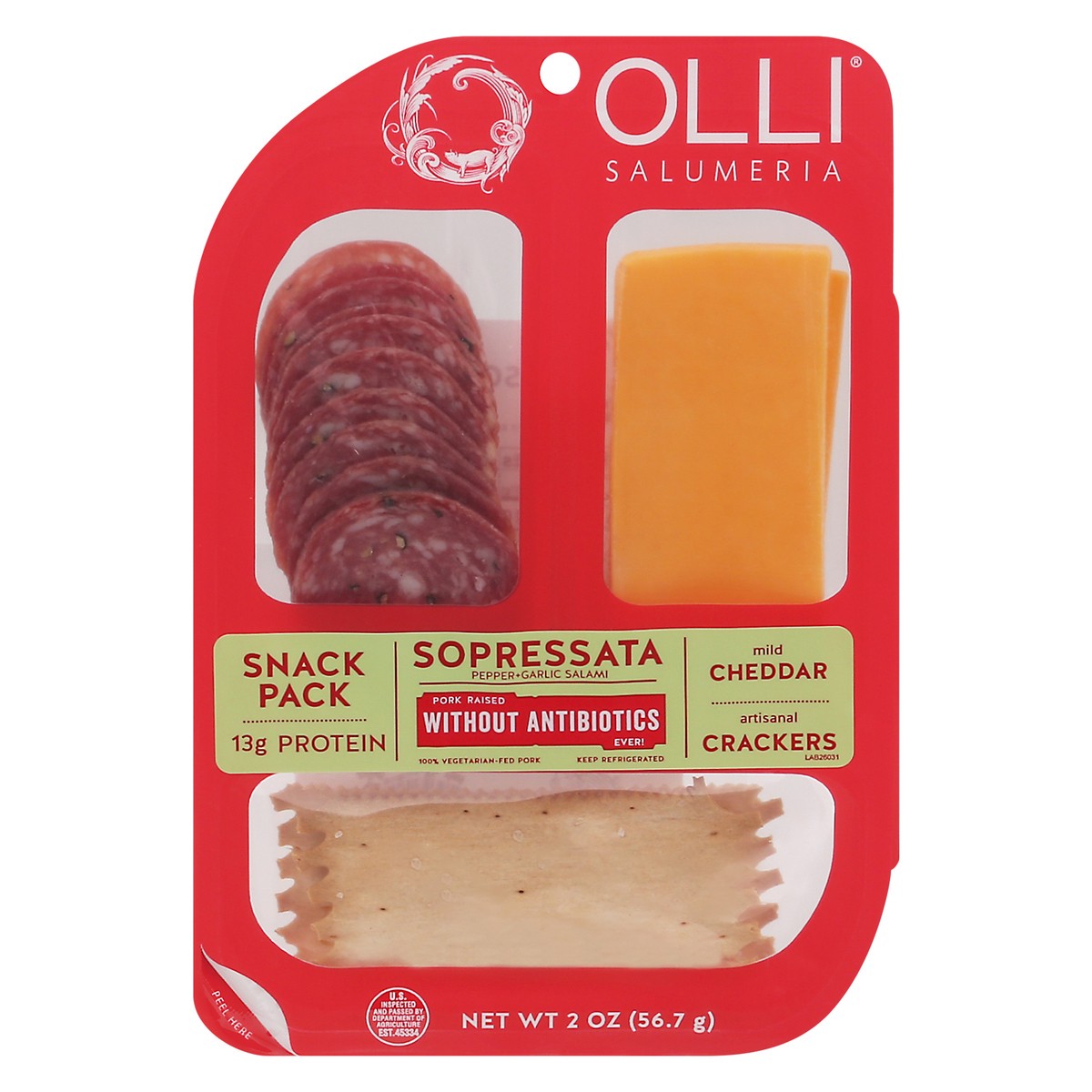 slide 1 of 9, Olli Salumeria Sopressata, Mild Cheddar, Crackers Snack Pack 2 oz, 2 oz