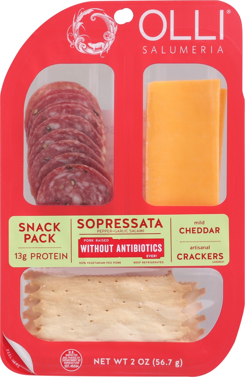 slide 6 of 9, Olli Salumeria Sopressata, Mild Cheddar, Crackers Snack Pack 2 oz, 2 oz