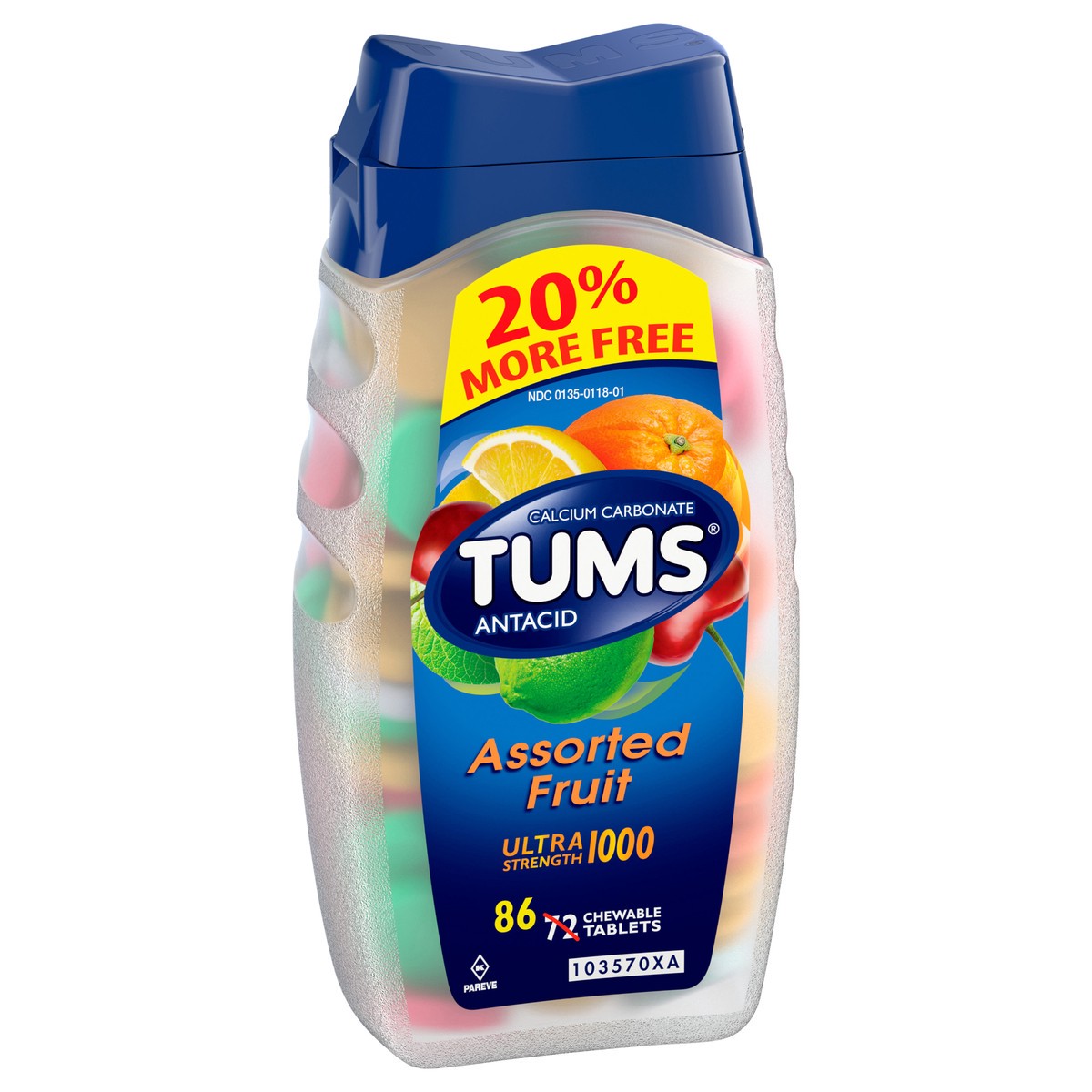 slide 2 of 5, TUMS Ultra Strength Chewable Antacid Tablets for Heartburn Relief, Assorted Fruit - 86 Count, 72 ct