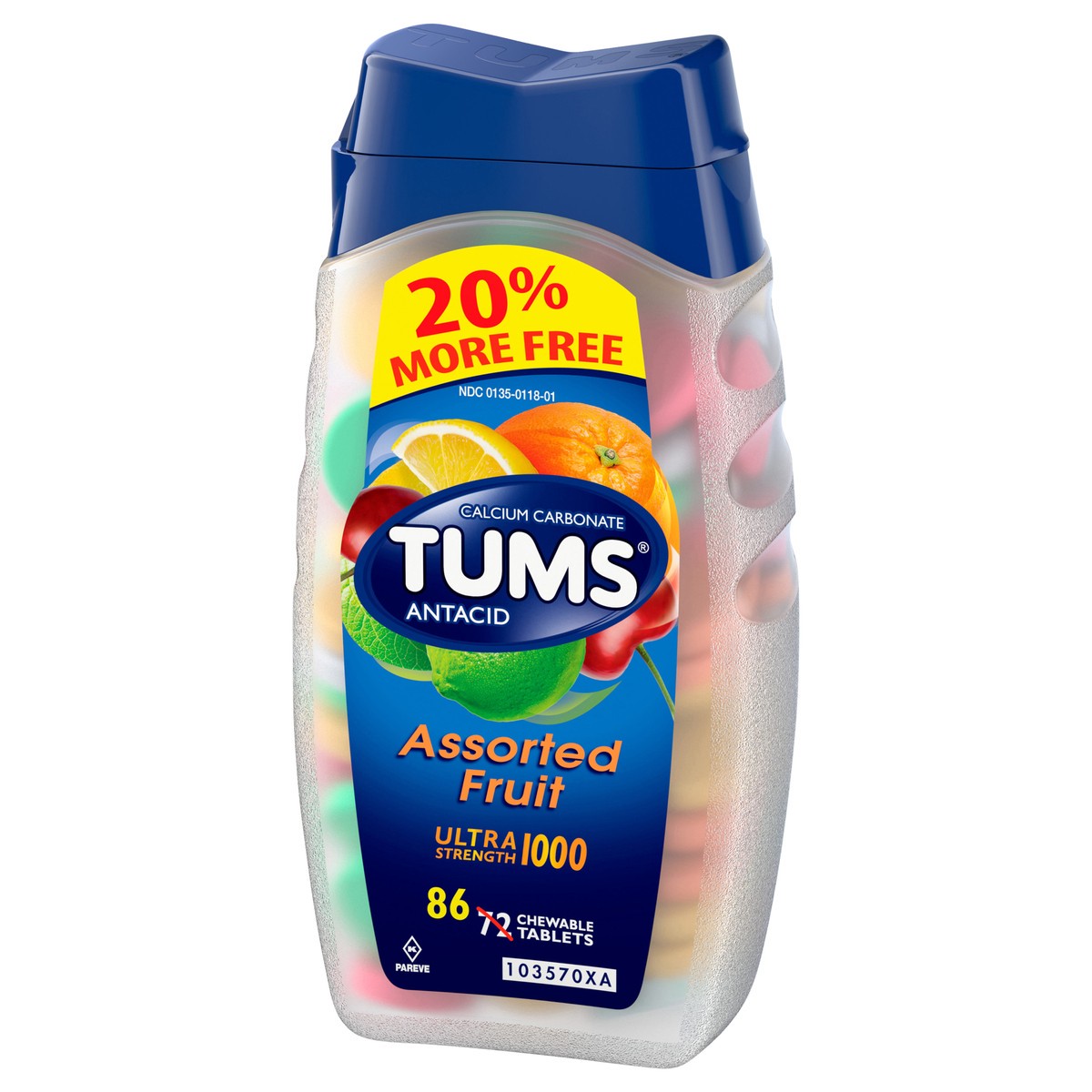 slide 3 of 5, TUMS Ultra Strength Chewable Antacid Tablets for Heartburn Relief, Assorted Fruit - 86 Count, 72 ct