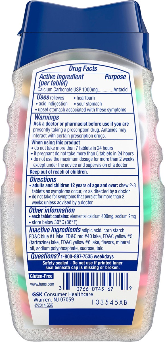 slide 4 of 5, TUMS Ultra Strength Chewable Antacid Tablets for Heartburn Relief, Assorted Fruit - 86 Count, 72 ct