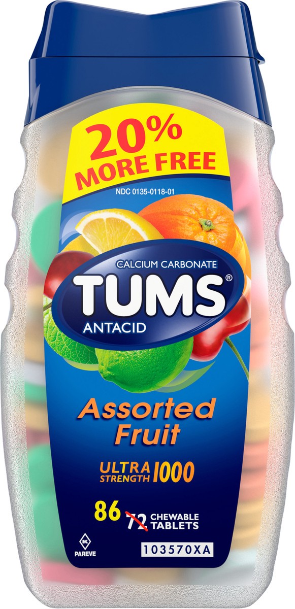 slide 5 of 5, TUMS Ultra Strength Chewable Antacid Tablets for Heartburn Relief, Assorted Fruit - 86 Count, 72 ct