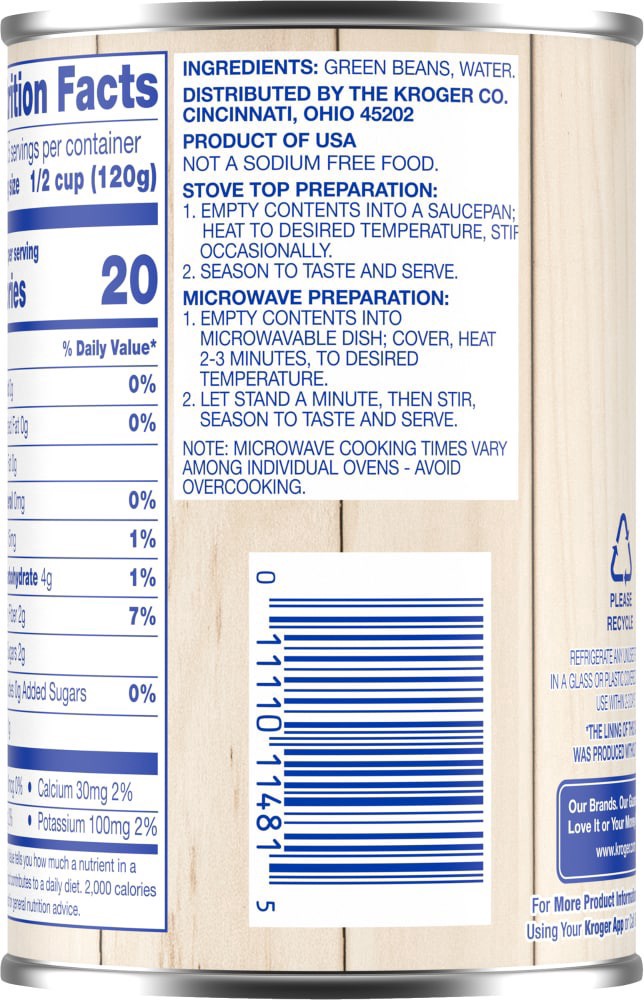 slide 2 of 5, Kroger No Salt Cut Canned Green Beans, 14.5 oz