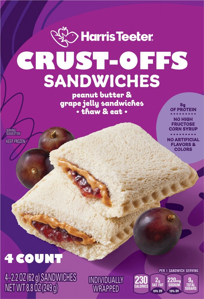 slide 4 of 4, Harris Teeter® Crust-Offs Peanut Butter & Grape Jelly Sandwiches, 4 ct; 2.2 oz
