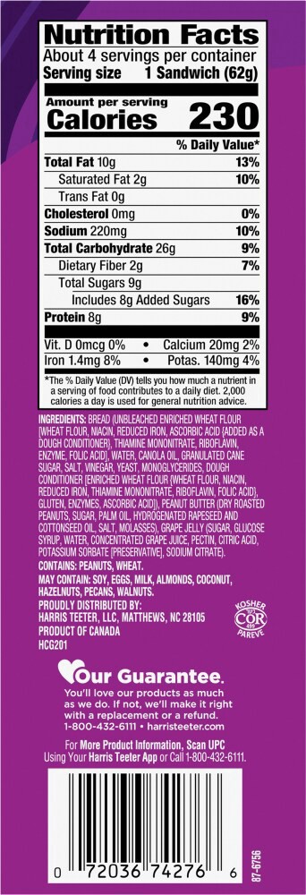 slide 3 of 4, Harris Teeter® Crust-Offs Peanut Butter & Grape Jelly Sandwiches, 4 ct; 2.2 oz