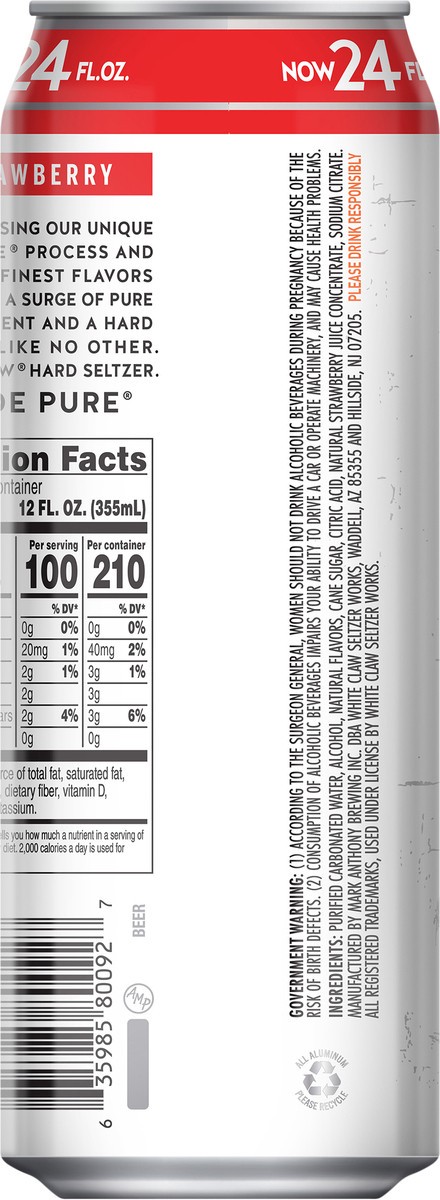 slide 9 of 11, White Claw Strawberry 19.2oz, 19.2 oz