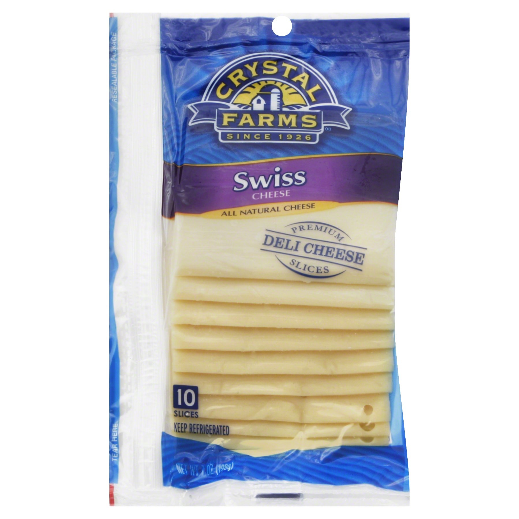 slide 1 of 1, Crystal Farms Deli Cheese Slices, Swiss, 7 oz