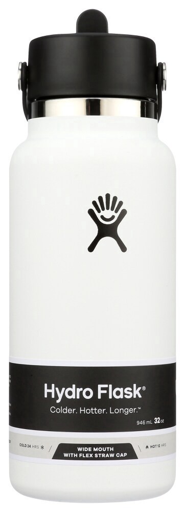 slide 1 of 1, Hydro Flask Wide Mouth With Flex Straw - White, 32 oz