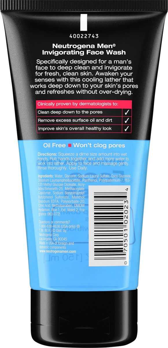 slide 4 of 7, Neutrogena Men's Invigorating Daily Foaming Gel Face Wash, Deep Cleansing, Energizing & Refreshing Oil-Free Facial Cleanser for Men to Improve Skin's Healthy Look, 5.1 Fl. Oz, 5.10 fl oz