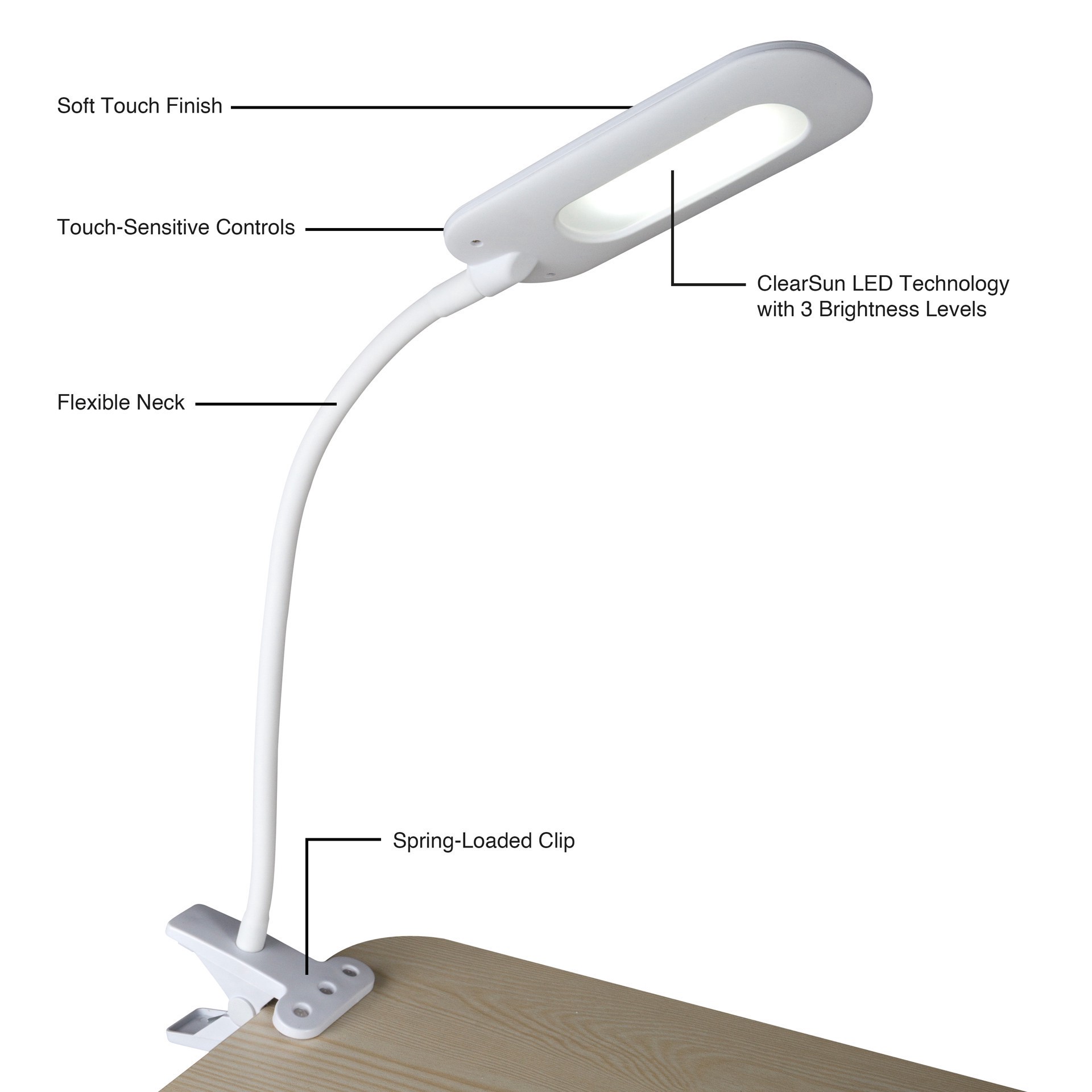 slide 5 of 10, Ott Lite Flexible Soft Touch LED Clip Light, 3.5 in x 2.375 in