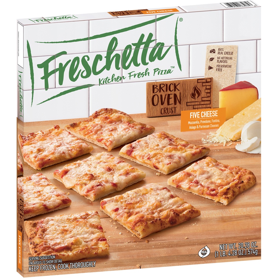 slide 2 of 9, Freschetta Brick Oven Five Cheese Pizza, 20.28 oz