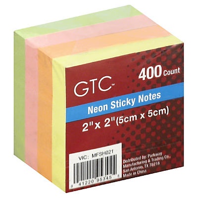 slide 1 of 1, GTC Neon Sticky Notes, 400 ct