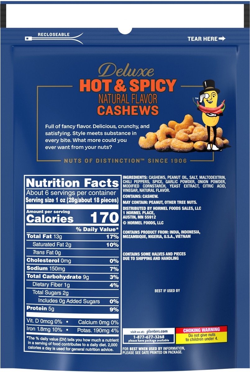 slide 8 of 9, Planters Deluxe Hot & Spicy Cashews 6 oz, 6 oz