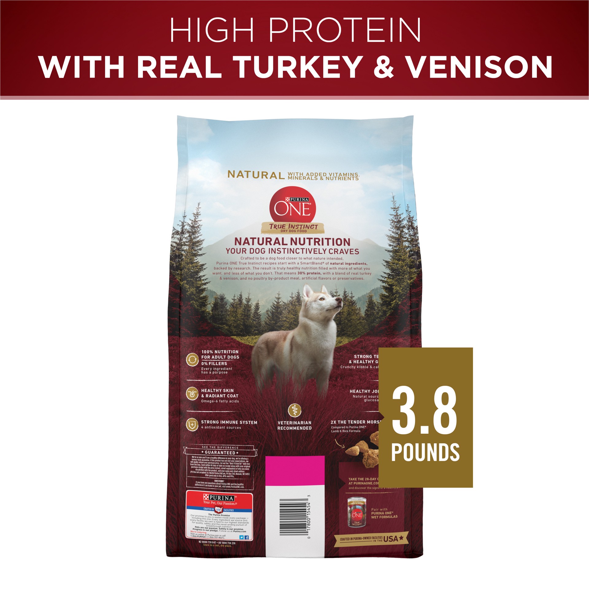 slide 6 of 9, ONE Purina ONE True Instinct With A Blend Of Real Turkey and Venison Dry Dog Food, 3.80 lb