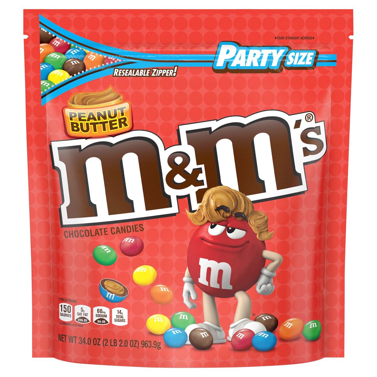 slide 1 of 8, M&M's Peanut Butter Chocolate Candy Party Size, 34.544 oz