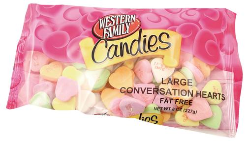 slide 1 of 1, Western Family Large Conversation Hearts, 8 oz