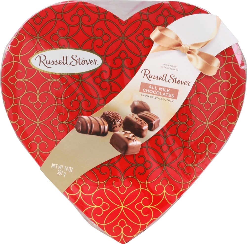 slide 1 of 1, Russell Stover Valentine's Assorted Milk Chocolates, 14 oz