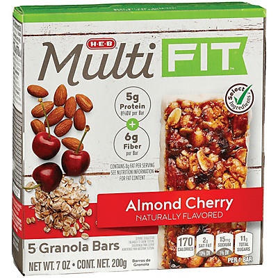 slide 1 of 1, H-E-B Select Ingredients Multi Fit Almond Cherry Granola Bars, 5 ct