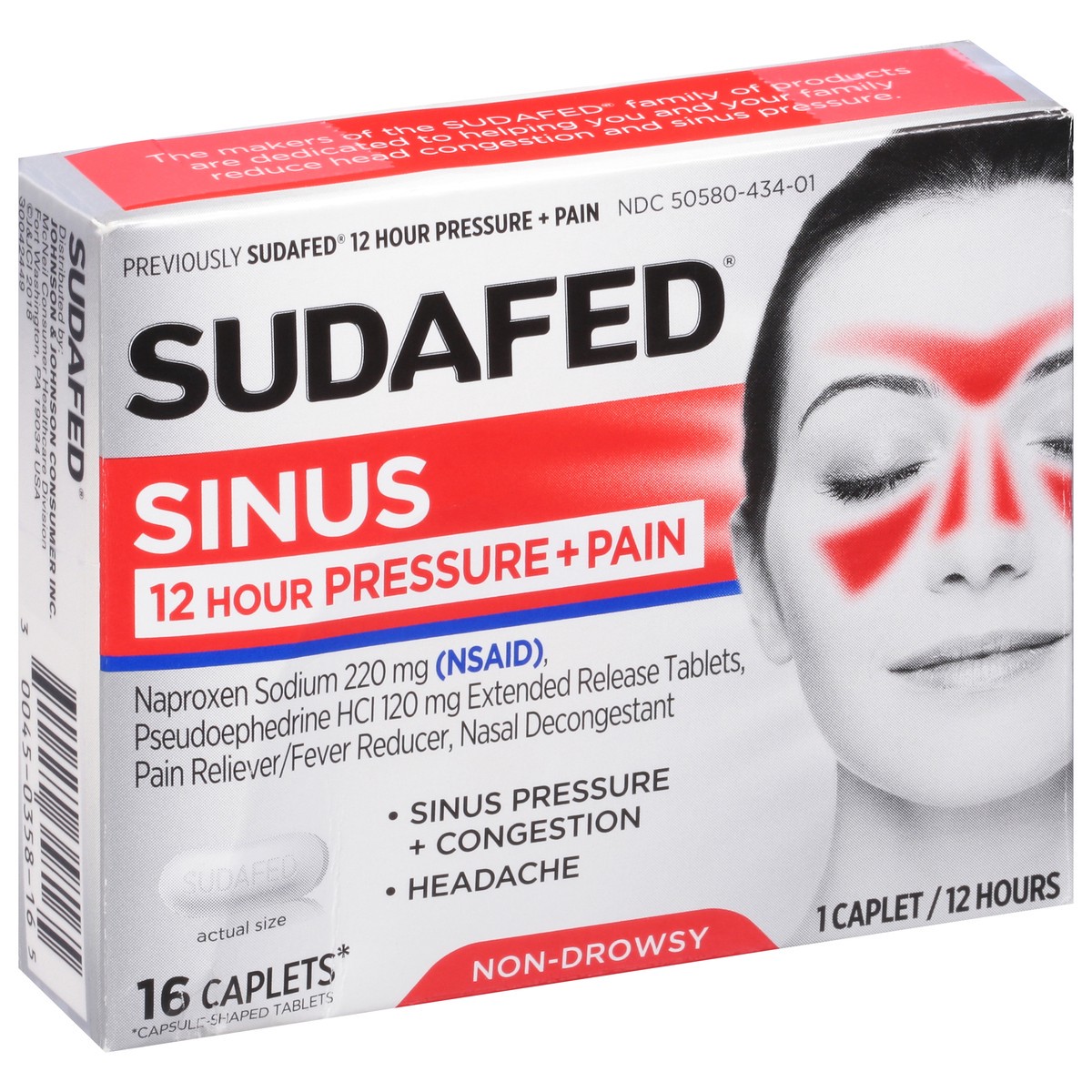 slide 5 of 9, Sudafed Caplets Pressure + Pain 12 Hour Sinus 16 ea, 