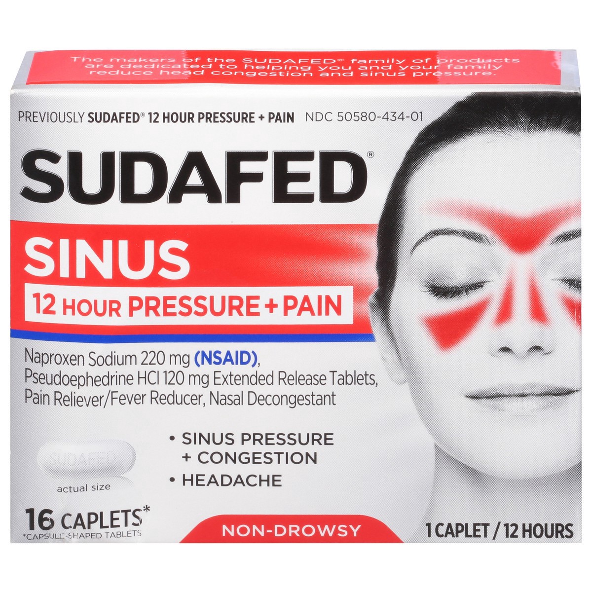 slide 1 of 9, Sudafed Caplets Pressure + Pain 12 Hour Sinus 16 ea, 