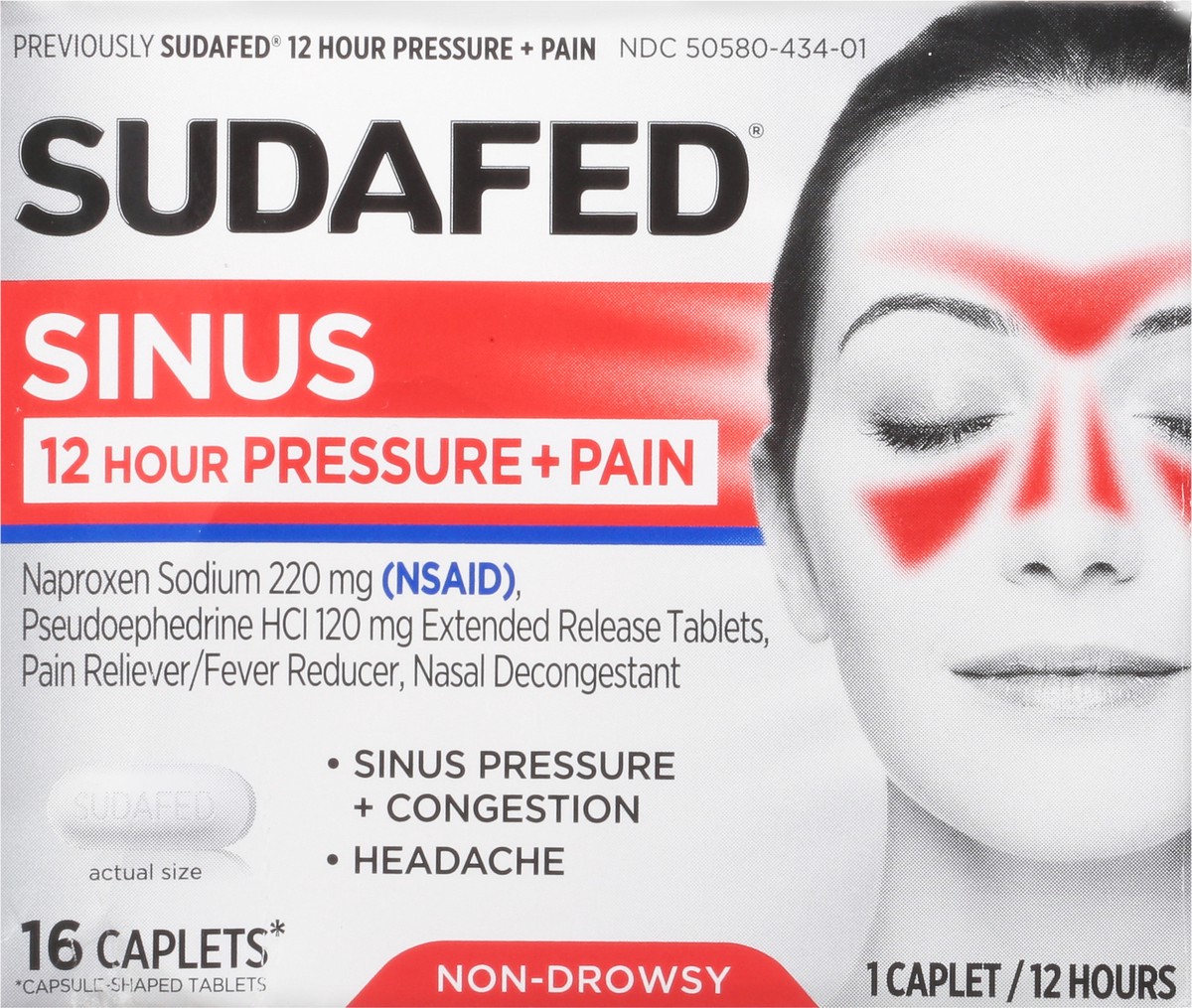 slide 9 of 9, Sudafed Caplets Pressure + Pain 12 Hour Sinus 16 ea, 