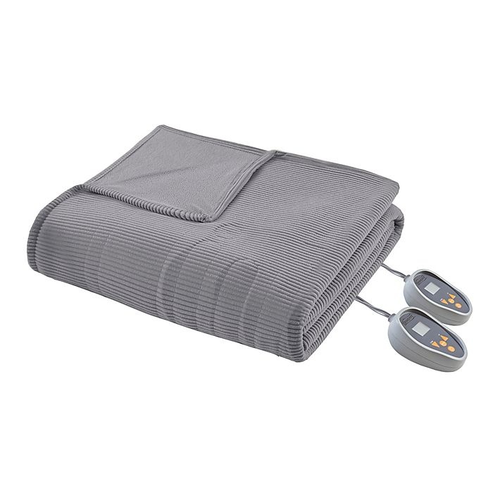 slide 1 of 4, Beautyrest Ribbed Heated Microfleece Twin Heated Blanket - Grey, 1 ct