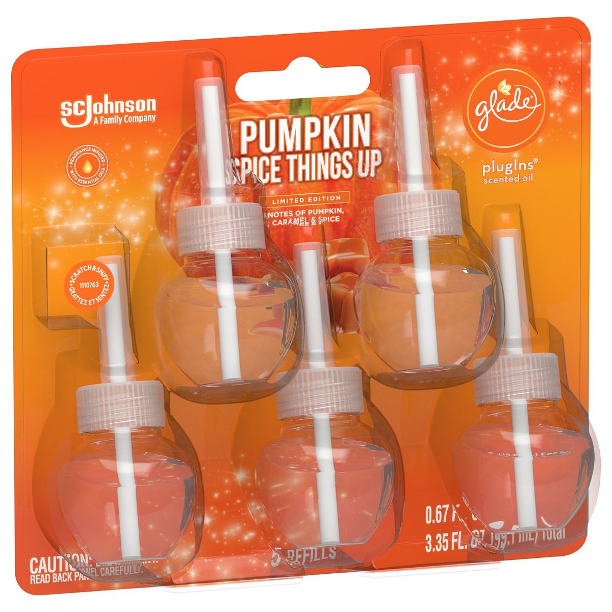 slide 3 of 5, Glade Plug In Refills, 5 Refills, Electric Scented Oil, Pumpkin Spice Things Up, 3.35 fl oz