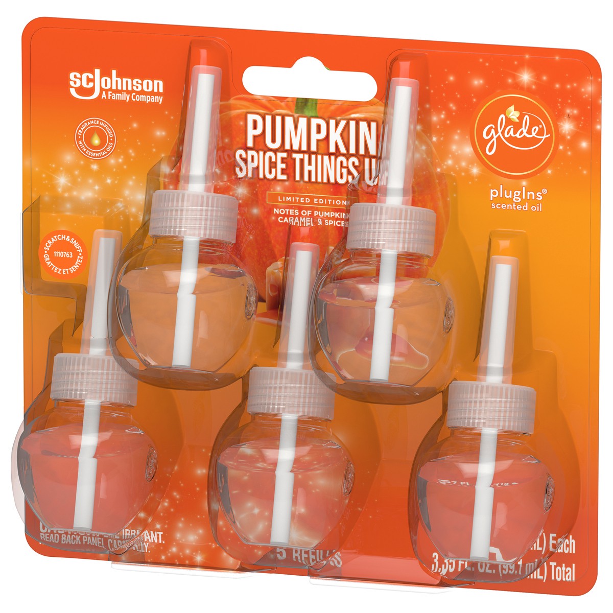 slide 5 of 5, Glade Plug In Refills, 5 Refills, Electric Scented Oil, Pumpkin Spice Things Up, 3.35 fl oz