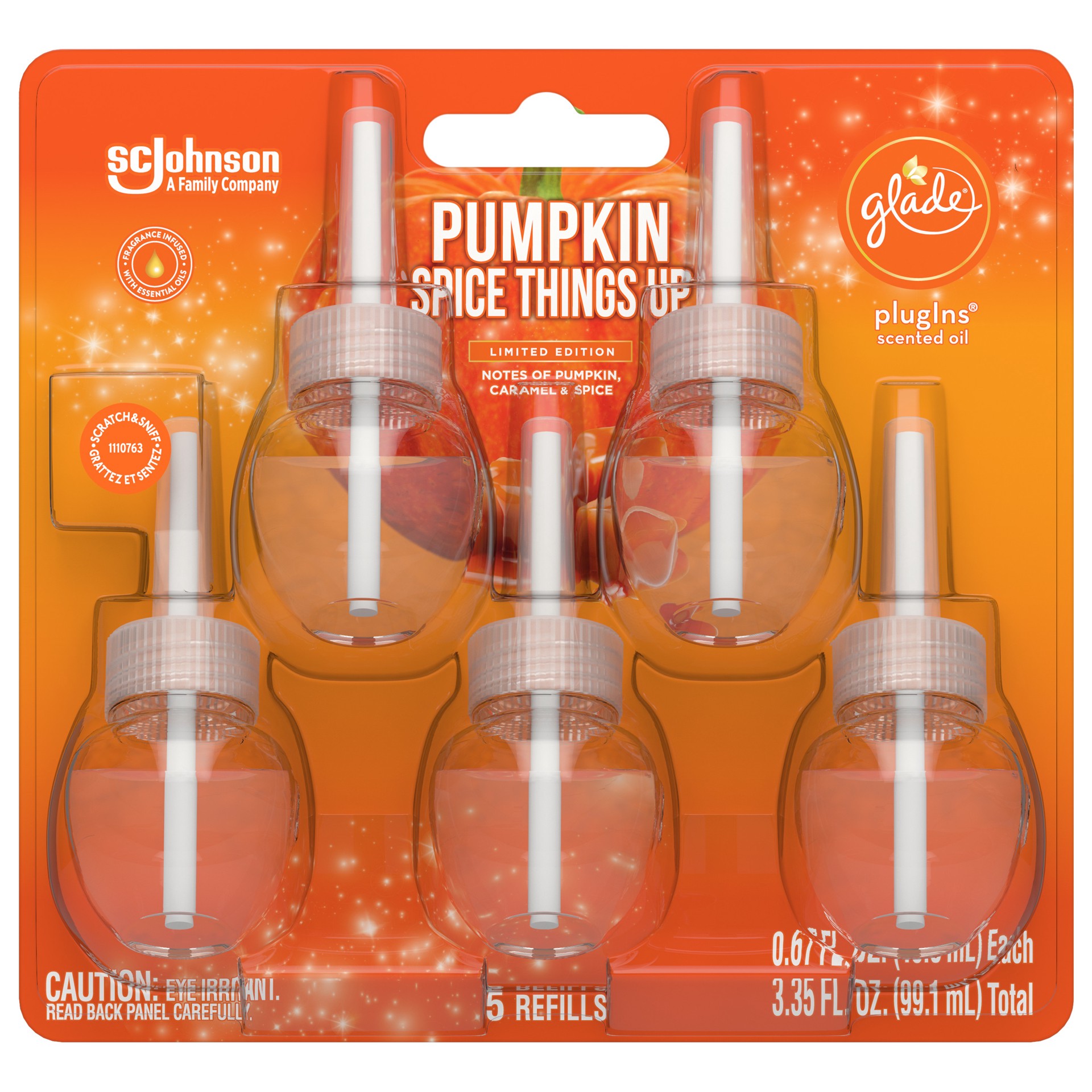 slide 1 of 5, Glade Plug In Refills, 5 Refills, Electric Scented Oil, Pumpkin Spice Things Up, 3.35 fl oz