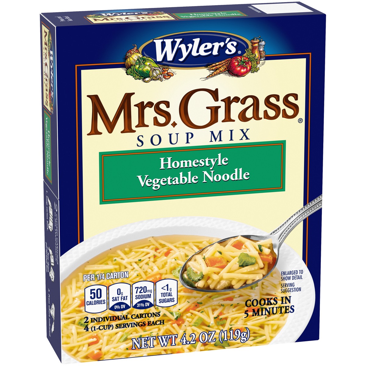 slide 5 of 9, Wyler's Mrs. Grass Homestyle Vegetable Noodle Soup Mix, 2 ct Pack, 4.2 oz