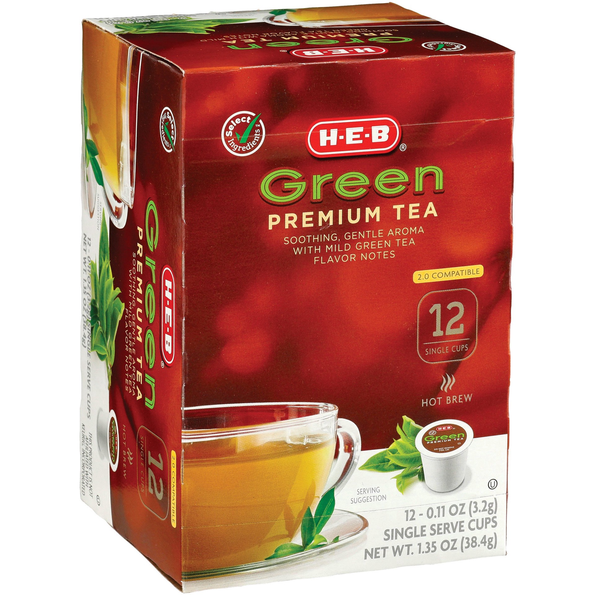 slide 1 of 1, H-E-B Green Premium Tea Single Cup - 12 ct, 12 ct